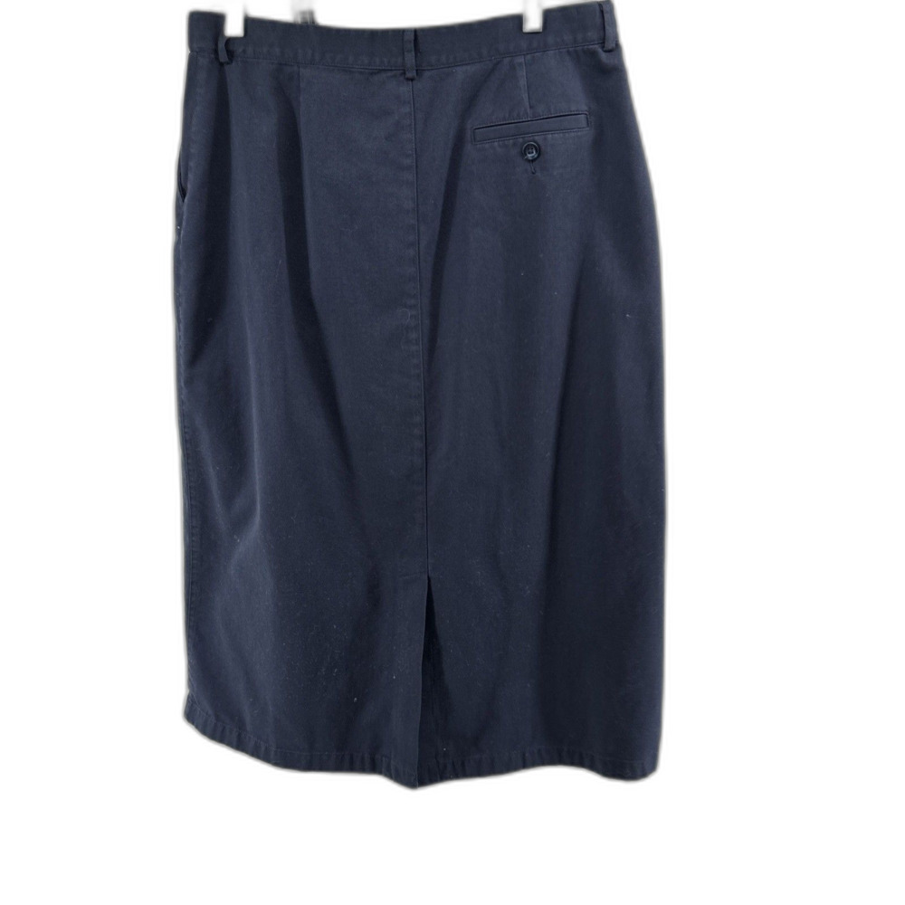 L. L.Bean Twill Midi Skirt Size 14 Stretch Waist Band insert, Pockets navy blue - Picture 2 of 6